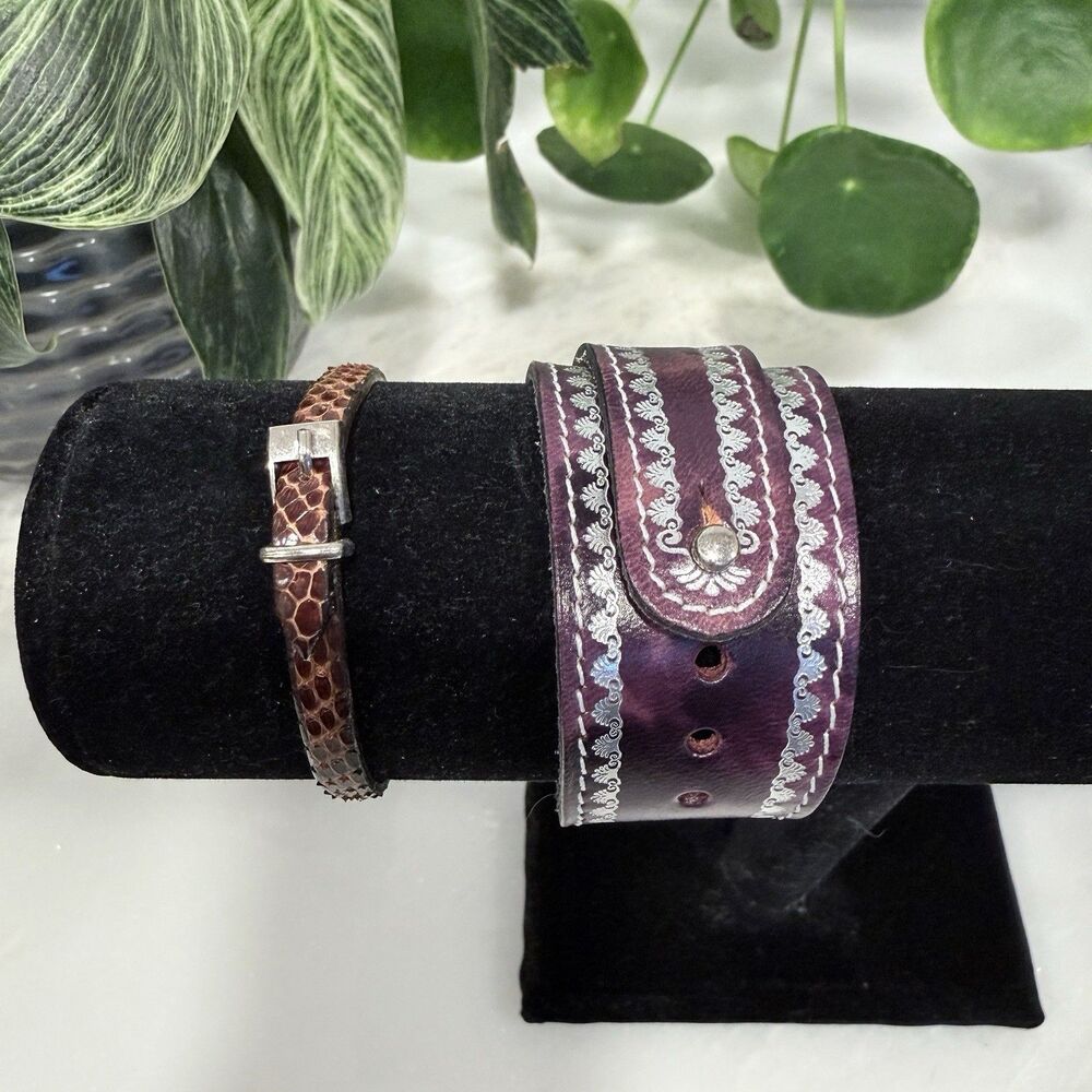 VTG Italy Leather Bracelet Lot (2) FP Pelletterie Firenze & Exotic Snakeskin NOS